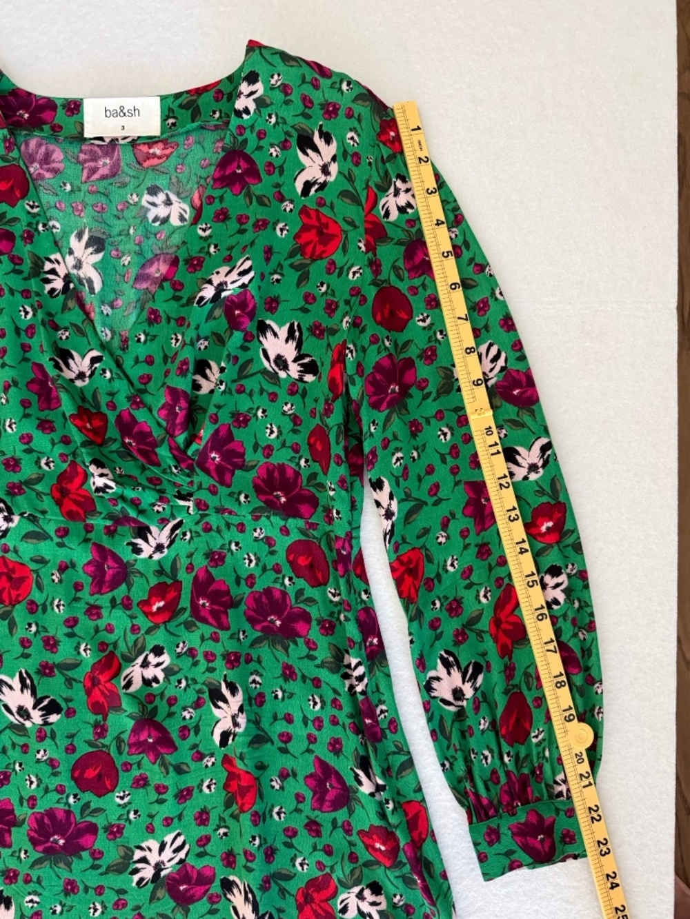 ba&sh Paloma Green Floral Wrap Midi Dress Ruffle High Low Hem Size 3 US 10 - Picture 15 of 16